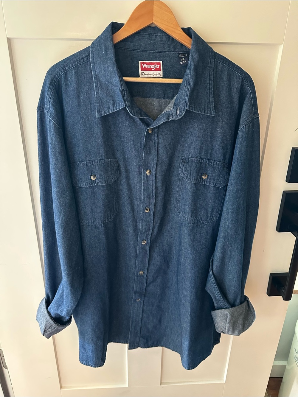 Wrangler Denim Button-Down Shirt in Blue